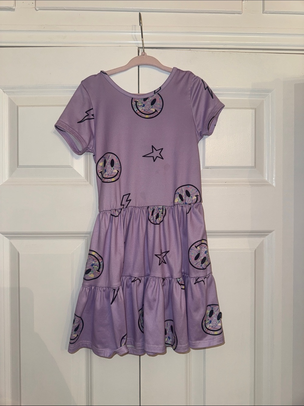 Pixielane Girls' Lavender Smiley Tiered Dress
